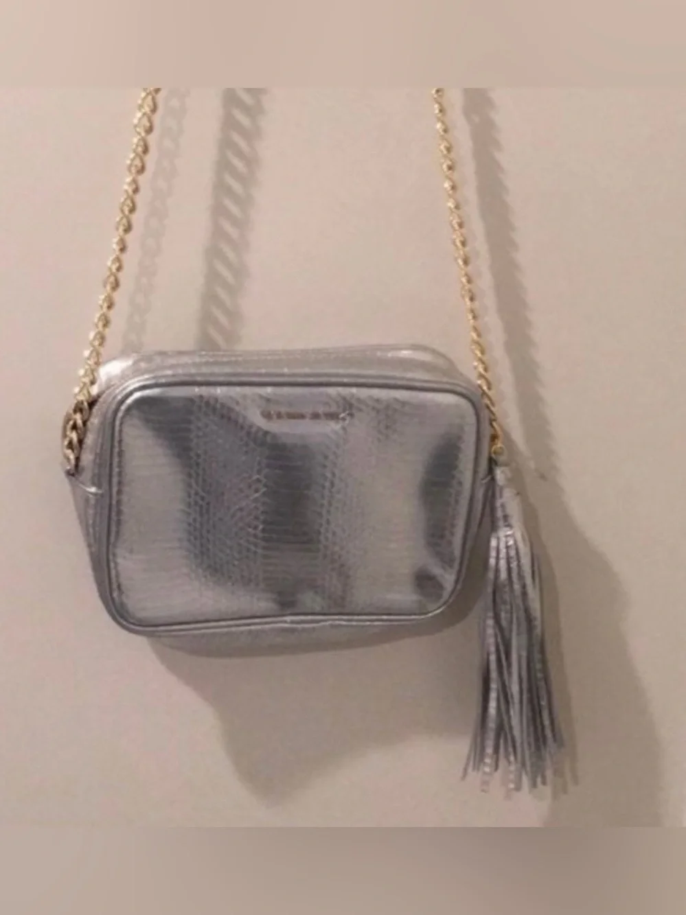 Victoria's Secret Metallic Silver Snake-Embossed Crossbody Purse